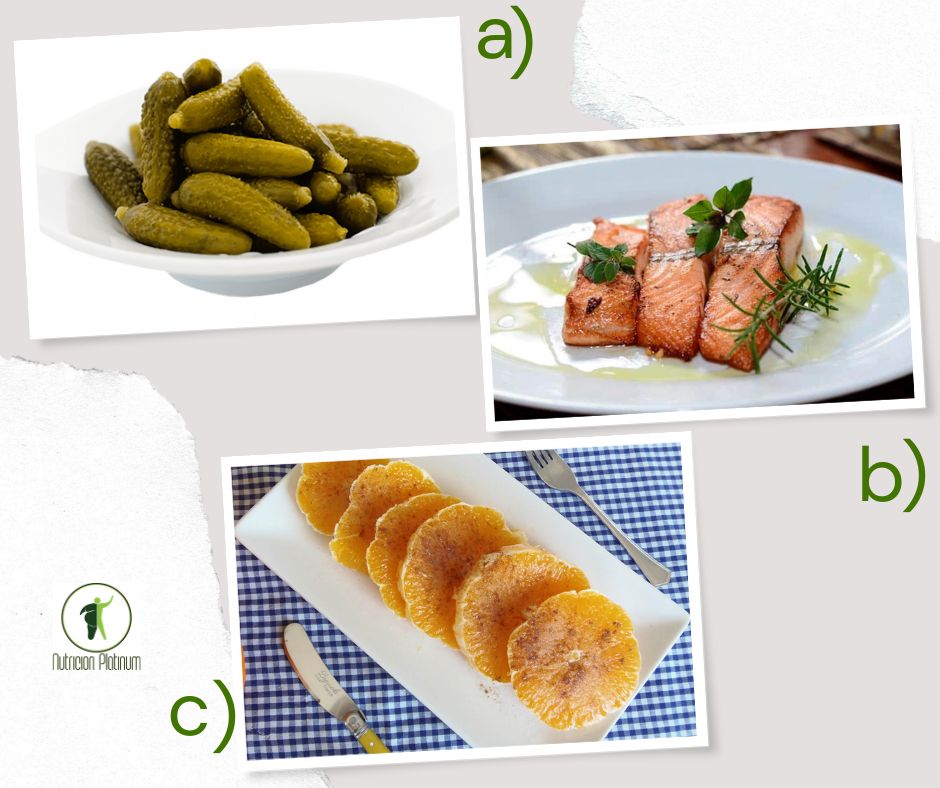 Pepinillo en vinagre con salmón con limón  y 1 naranja tamaño puño con canela